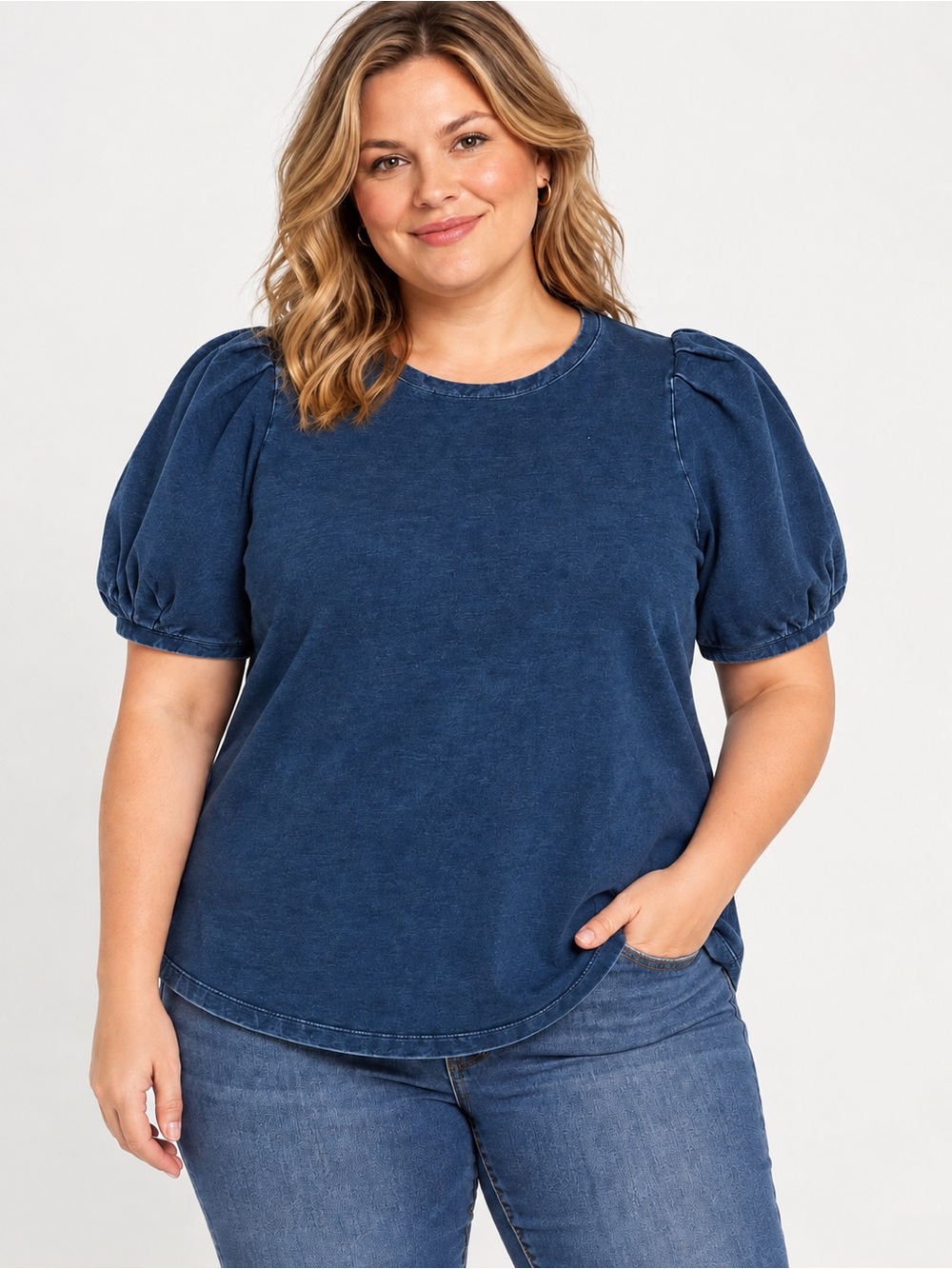 Chico's Indigo Puff-Sleeve Sweatshirt Top, size XXL (20)
